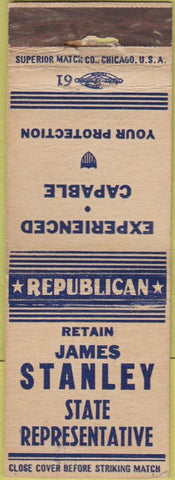 Matchbook Cover - Vote James Stanley State Representative