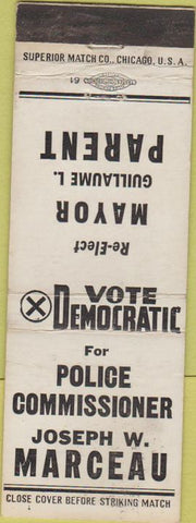 Matchbook Cover - Vote Joseph Marceau Police Commissioner