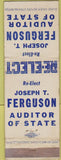 Matchbook Cover - Re Elect Joseph T Furguson Auditor OH
