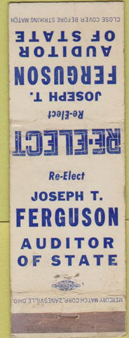 Matchbook Cover - Re Elect Joseph T Furguson Auditor OH