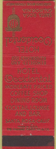 Matchbook Cover - Hotel Occidental Santa Rosa CA