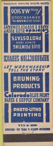 Matchbook Cover - Colorado Blue Print Paper Denver CO