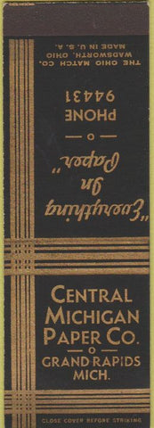 Matchbook Cover - Central Michigan Paper Grand Rapids MI