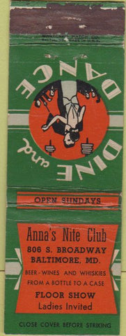 Matchbook Cover - Anna's Nite Club Baltimore MD