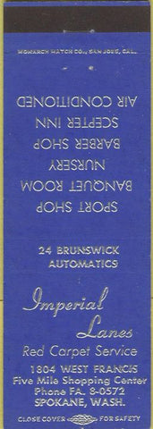 Matchbook Cover - Imperial Bowling Lanes Spokane WA