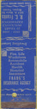 Matchbook Cover - Frank's Insurance Agency Bryan TX off center