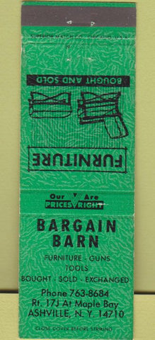 Matchbook Cover - Bargain Barn Pawn Shop Ashville NY Green