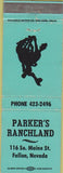 Matchbook Cover - Parker's Ranchland Fallon NV cowboy