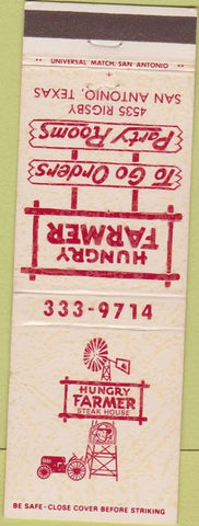 Matchbook Cover - Hungry Farmer San Antonio TX windmill