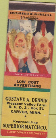 Matchbook Cover - Gustave Dennin Carver MN Sample
