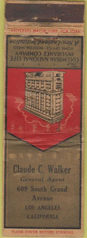 Matchbook Cover - Claude Walker Ins Los Angeles CA WORN