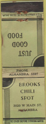 Matchbook Cover - Brooks Chili Spot Diner Alhambra CA WORN