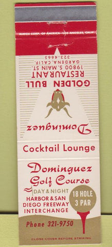 Matchbook Cover - Golden Bull Restaurant Gardenia CA