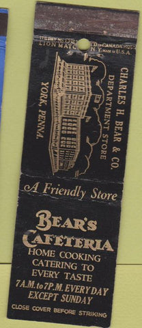 Matchbook Cover - Bear's Cafeteria Dept Store York PA