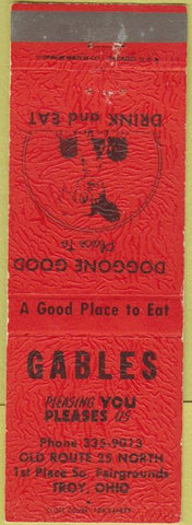 Matchbook Cover - Gables Restaurant Troy OH dog