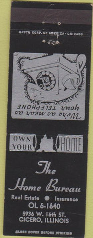 Matchbook Cover - Home Bureau Insurance Cicero IL telephone