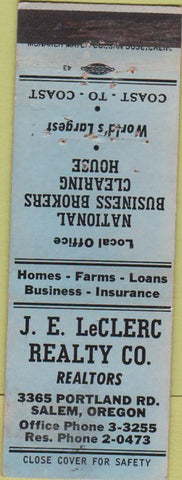 Matchbook Cover - LeClerc Realty Salem OR WEAR