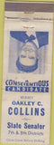 Matchbook Cover - Vote Oakley Collins State Senator OH