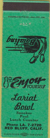 Matchbook Cover - Lariat Bowl Red Bluff CA green