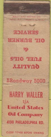 Matchbook Cover - Harry Waller United States Oil US WORN