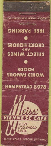 Matchbook Cover - Weiss Viennese Cafe Hollywood CA WEAR