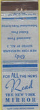 Matchbook Cover - Read the New York Mirror Newspaper NY