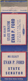 Matchbook Cover - Vote Evan Ford State Senator  OH