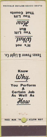 Matchbook Cover - Texas Light  and  Power Lifting TX