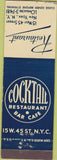 Matchbook Cover - Cocktail Restaurant  and  Bar New York NY