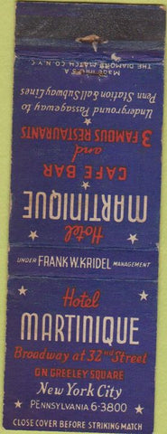 Matchbook Cover - Hotel Martinique Cafe New York NY