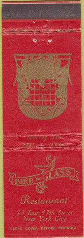 Matchbook Cover - Bird  and  Glass Restaurant New York City NY