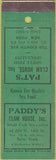 Matchbook Cover - Paddy's Clam House New York City NY