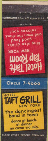 Matchbook Cover - Hotel Taft Tap Room New York City NY