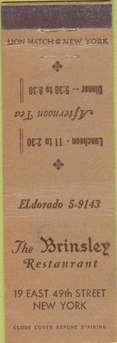 Matchbook Cover - The Brinsley Restaurant New York NY