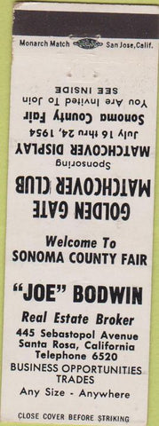 Matchbook Cover - Golden Gate Matchcover 1954 Sonoma CA
