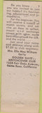 Matchbook Cover - Golden Gate Matchcover 1954 Sonoma CA