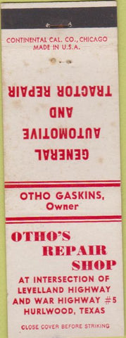 Matchbook Cover - Otho's Repair Shop Auto Hurlwood TX WEAR