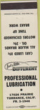Matchbook Cover - Professional Lube Car Repair Torrance CA