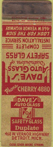 Matchbook Cover - Dave's Auto Glass Detroit MI