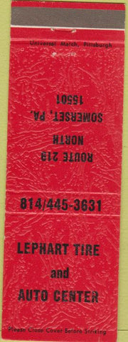 Matchbook Cover - Lephart Tire  and  Auto Center Somerset PA