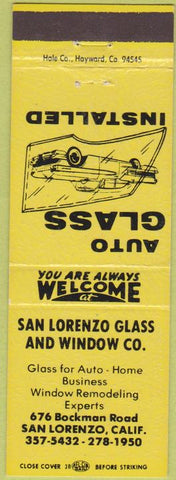 Matchbook Cover - San Lorenzo Glass  and  Windows CA
