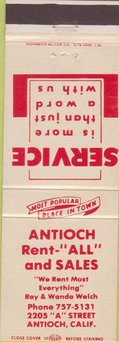 Matchbook Cover - Antioch Rental Welch Antioch CA