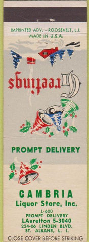 Matchbook Cover - Cambria Liquor Store St Albans LI NY Xmas