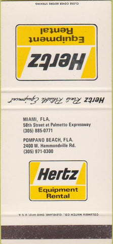Matchbook Cover - Hertz Rental Equipment Miami Pompano Beach FL SAMPLE 30 Strike