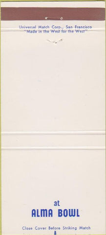 Matchbook Cover - Alma Bowl Bowling 30 Strike