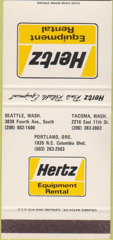 Matchbook Cover - Hertz Rental Equip Seattle WA Tacoma Portland SAMPLE 30 Strike