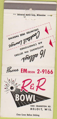 Matchbook Cover - R and R Bowling Beloit WI 30 Strike