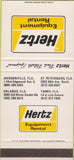 Matchbook Cover - Hertz Rental Jacksonville Tampa Orlando FL SAMPLE 30 Strike