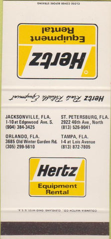 Matchbook Cover - Hertz Rental Jacksonville Tampa Orlando FL SAMPLE 30 Strike