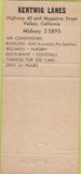 Matchbook Cover - Kentwig Lanes Bowling Vallejo CA Billiards 30 Strike